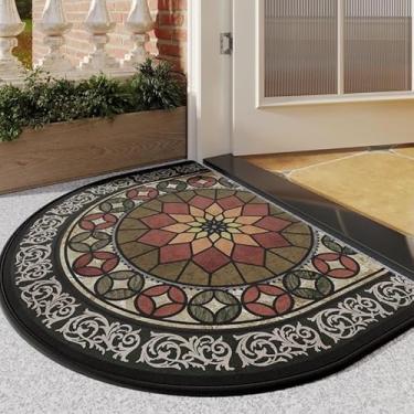 Imagem de Poowe Tapete de porta frontal para entrada externa, capacho resistente, meio círculo, para entrada externa, tapete de boas-vindas para tapetes de porta meio redondos internos com borracha