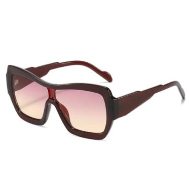 Imagem de HCHES Óculos de Sol Femininos de Luxo com Armação Grande e Bloqueada, Lentes Degradê, Proteção UV400 (Marrom-Roxo)