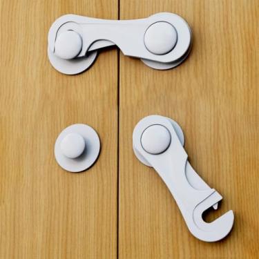 Imagem de Fechaduras de porta de armário para segurança de bebês, com adesivo, sem perfuração, para armários de gaveta, armário de geladeira e despensa