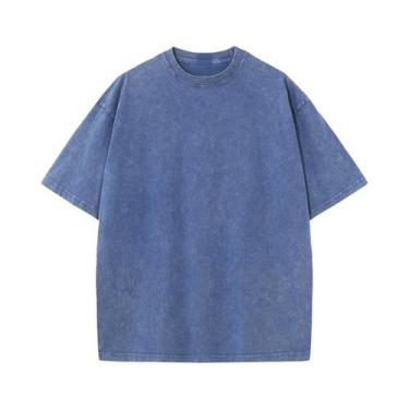 Imagem de Camiseta Masculina De Verão Estilo Retro Em Algodão Desgastada Solta C