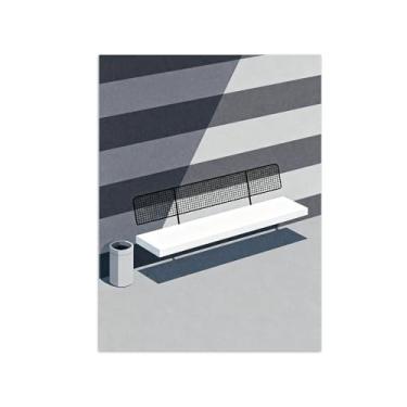 Imagem de Pôster paisagem - Banco Rua Cidade - Impressões em Tela - Imagem Moderna Natureza para Sala de Estar Decoração 30x40cm Sem Moldura