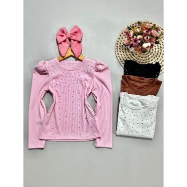 Imagem de Blusa Infantil Menina Manga Longa Bufante Com Strass Ribana Mini Diva 
