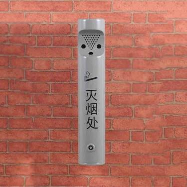 Imagem de Eliminação de pontas de cigarro Coluna de cinzas cilíndrica para extinção fumaça montada na parede em aço inoxidável ao ar livre