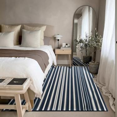 Imagem de 1 Tapete Quarto Beira Cama Antiderrapant 200X250 Js Do Li Vr (M20 Azul - Listrado Geométrico Moderno)