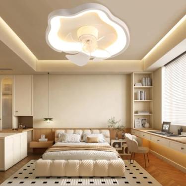 Imagem de Ventilador de teto criativo com iluminação LED, silencioso, branco, dimerizável, com controle remoto, para sala de estar e quarto (50 x 17 cm (Flor))