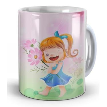 Imagem de Caneca Porcelana 325ml Floral Rosa com Menininha – Presente Delicado