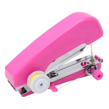 Imagem de Máquina de Costura Portátil de Bolso, Manual, Plástico e Aço Inox, 7x12x2.5cm, com Passador de Agulha e Bobina (Rosa)
