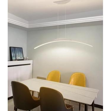 Imagem de Luminária pendente LED moderna e regulável com controle remoto. Design linear, altura ajustável, ideal para mesa de jantar, sala de jantar, escritório e cozinha (branca, 100 cm de compriment