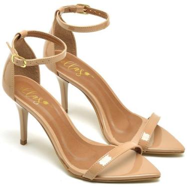 Imagem de Sandália Bico Folha Salto Médio Verniz Nude Ella's, 36, Nude, Feminino