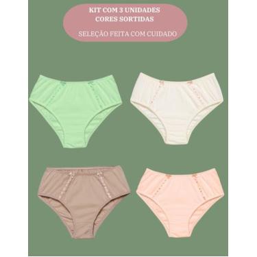 Imagem de 3 Calcinhas Algodão Renda Cintura Alta Confortável P ao GG - Luminate,