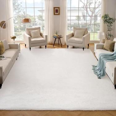 Imagem de GarveeHome Tapete fofo - Tapete felpudo para sala de estar, tapete grande grosso para sala de estar com fundo antiderrapante, tapete felpudo macio para quarto, 12 x 20 cm, branco