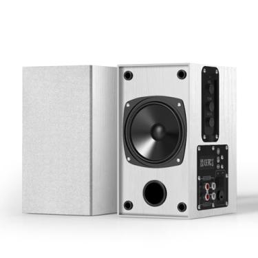 Imagem de Elimavi Alto-falantes de estante alimentados por 30 W x 2 – entrada RCA 3,5 para toca-discos, TV, PC, alto-falantes com Woofer de 10 cm e montagem na parede, branco