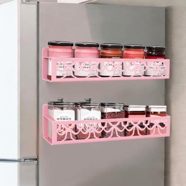 Imagem de JarThenaAMCS 2 peças de suporte magnético para temperos com laço rosa para geladeira, prateleira de metal, organizador de temperos, para casa, cozinha, geladeira, acessórios de decoração