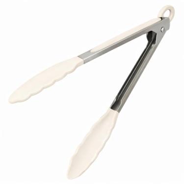 Imagem de Pegador de Silicone Culinário Inox 25cm com Cabo Antiderrapante Pinça Culinária Multiuso Cozinha Massas Churrasco Salada Fritura Air Fryer Linha Premium (Branco)