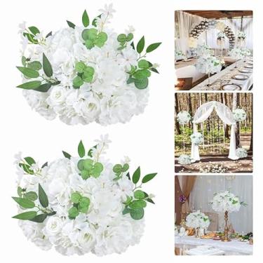 Imagem de QinmiGarden 2 peças de centro de mesa de casamento para mesas de 40 cm flores artificiais brancas arranjos de bolas de flores de seda floral para decoração de casa de mesa de festa do dia dos