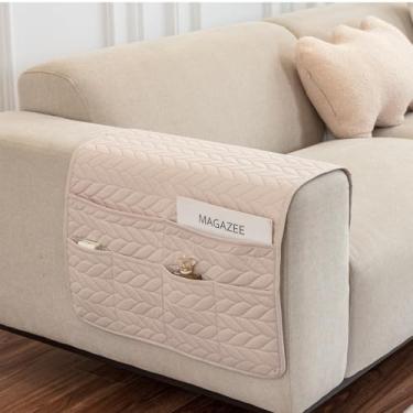 Imagem de BAHULA Organizador de apoio de braço de sofá, impermeável, suporte de controle remoto para poltrona reclinável, organizador de poltrona, organizador de braço para TV, livros, revistas, bege