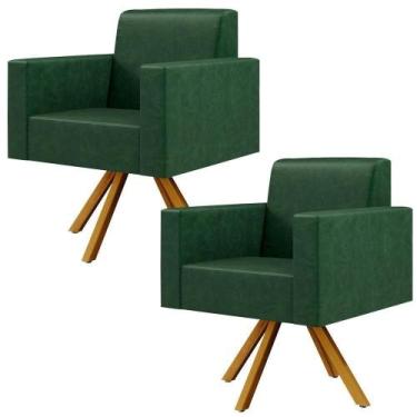 Imagem de Kit 02 Poltronas Base Giratória De Madeira Facto Verde Musgo - LYAM DE