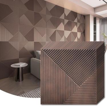 Imagem de WOWSTAR Pacote com 12 painéis de parede 3D 50 x 50 cm, painéis de parede de ripas de cobre antigos para decoração de parede interior, revestimento de parede de luxo para sala de estar e quarto