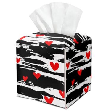 Imagem de Capa de caixa de lenços de papel quadrado bonito de couro vermelho amor coração decoração de dia dos namorados para mesa, cozinha, carro, banheiro, quarto, escritório, presentes para mulheres