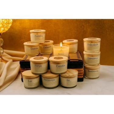 Imagem de Vela Aromática Decorativa em Vidro Transparente com Tampa de Madeira, 120g, Mensagem Inspiradora, Aromaterapia, 7cm x 8cm, Cilíndrica (Aroma: Baunilha - Mensagem: Gratidão)