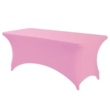 Imagem de ANNAFRIS Spandex toalha de mesa 6 pés, 183 x 76 x 76 cm capa elástica para cama de massagem, capa de mesa para casamentos, banquetes, festas lavável, sem rugas (rosa)