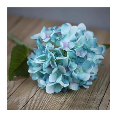Imagem de KEG801302 Flores falsas ramo único grande hortênsia flores artificiais imitação de flores falsas hortênsia floral buquê de casamento festa decoração de casa flores (azul-celeste)