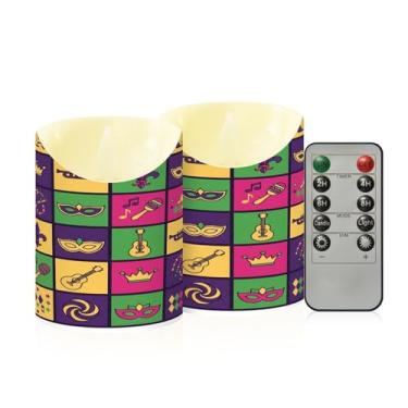 Imagem de Wassud Pacote com 2 velas sem chamas com elemento de carnaval com controle remoto, velas realistas cintilantes com temporizador, velas decorativas para Natal, casamento, festa, decoração de casa