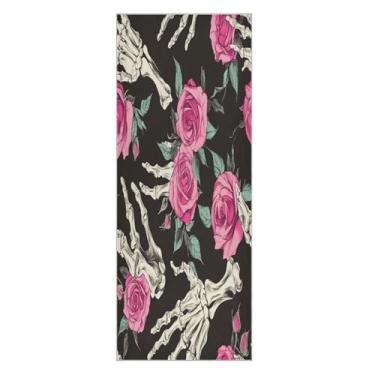Imagem de Wassud Tapete de toalha de ioga de rosas e mãos esqueléticas com bolsa organizadora, tapete de ioga absorvente de suor, toalha antiderrapante para ioga quente, pilatos, fitness, 68,5 x 185,4 cm