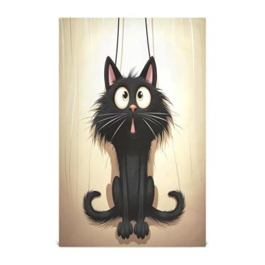 Imagem de Wassud Toalhas de cozinha de gato preto assustado panos de prato de cozinha 1 pacote panos de prato macios com laço para pendurar toalha de mão de secagem rápida super absorvente toalhas de chá de