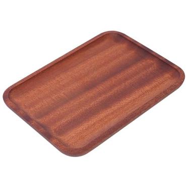 Imagem de Bandeja de servir de madeira para mesas de café, bandejas retangulares de madeira maciça para sobremesas, frutas e lanches, prato de servir cor nogueira para cozinha, barras de festa (25 x 18 cm)