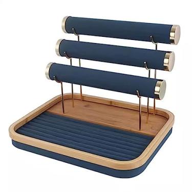 Imagem de x3anggyt5 Elegante organizador de joias de 3 camadas com caixa de armazenamento básica de madeira para colares, brincos, pulseiras e organizador de anéis