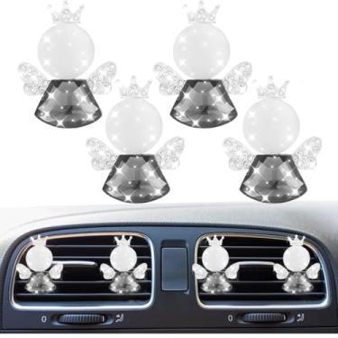 Imagem de 4 peças de cristal brilhante bonito coroa tesouro pedra anjo clipes de saída de ar do carro, tomada de ar condicionado automotivo strass, pingente difusor de aromatizador, acessório de decoração