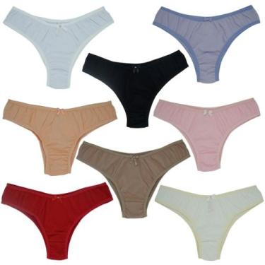 Imagem de kit 8 - Calcinha de algodão adulto, ideal para dia a dia, malha pentea