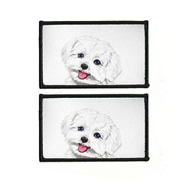 Imagem de WIRESTER 2 peças de remendos retangulares de tecido remendos bordados costurar ferro no remendo com borda preta para camisas, jeans, bolsas, chapéus, roupas - cão maltês