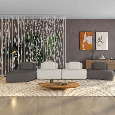 Imagem de Sofá 4 Lugares Orgânico com Chaise e 3 Módulos Berlim Bouclê Grafite/Off White K01 - D'Rossi