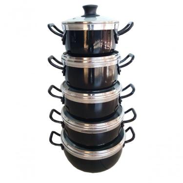 Imagem de Jogo De 5 Panelas Caldeirão Pretas De Alumínio Grosso Belmar