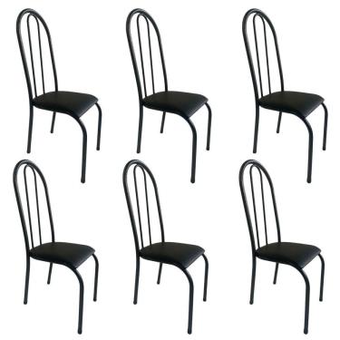 Imagem de Kit 6 Cadeira Sala Jantar Aço Tubolar Cozinha Corino Junco Preto