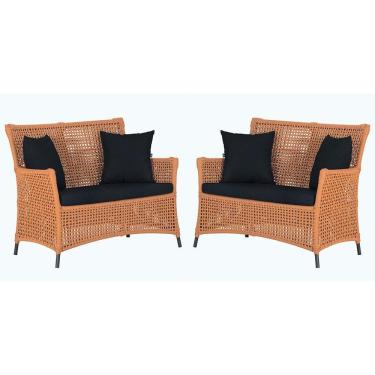 Imagem de 2 Sofás área Externa Igapó Alumínio Preta Corda Náutica E12 Terra Cota