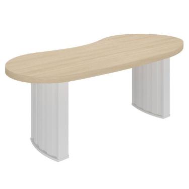 Imagem de Mesa Para Escritório Com Tampo Curvado E Pés Ripados Carvalho/branco
