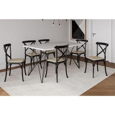 Imagem de Conjunto Mesa De Jantar 6 Cadeiras Katrina Preto Trama Premium Branco 150 Cm - Preto
