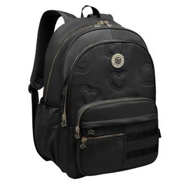 Imagem de Mochila Kika Escolar Feminina Lovers Juvenil Grande Trabalho Cor:Preto