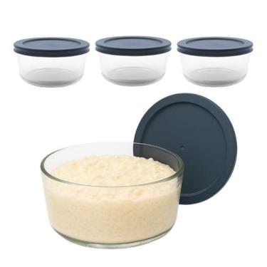 Imagem de Kit 3 Pote De Vidro Hermético Redondo Com Tampa Marmita Forno Microond