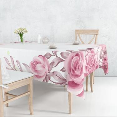 Imagem de Toalha De Mesa Retangular 6 Lugares Tecido Oxford Aquarela Flores Tons