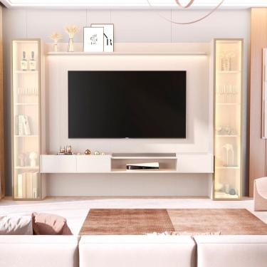 Imagem de Painel para Tv 84 Polegadas 100% Mdf com Led e 2 Torres Reflecta Vitoria Regia Off White