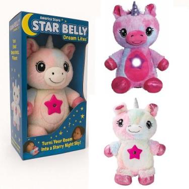 Imagem de Urso de pelucia unicornio com projetor de estrelas noite iluminada urs