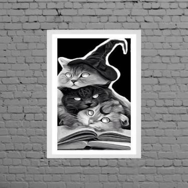 Imagem de Quadro Decorativo Gatinhos Wicca 45X34Cm Madeira Branca - Quadros On-L