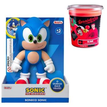 Imagem de Boneco Sonic Grande 21cm Azul + Gelastica Slime Enaldinho - Nova Brink