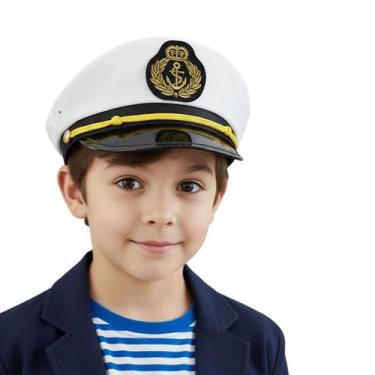 Imagem de Quépe Chapéu Boina Capitão Marinheiro Branco Bordado Menino - - anjo d