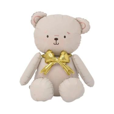 Imagem de Balão De Natal Urso Branco Fosco 71x45cm Com Laço De Botão, Decoração 
