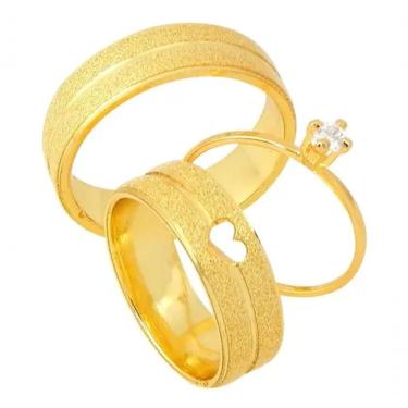 Imagem de Par De Alianças Banhada A Ouro 18k 6mm Coração Vazado